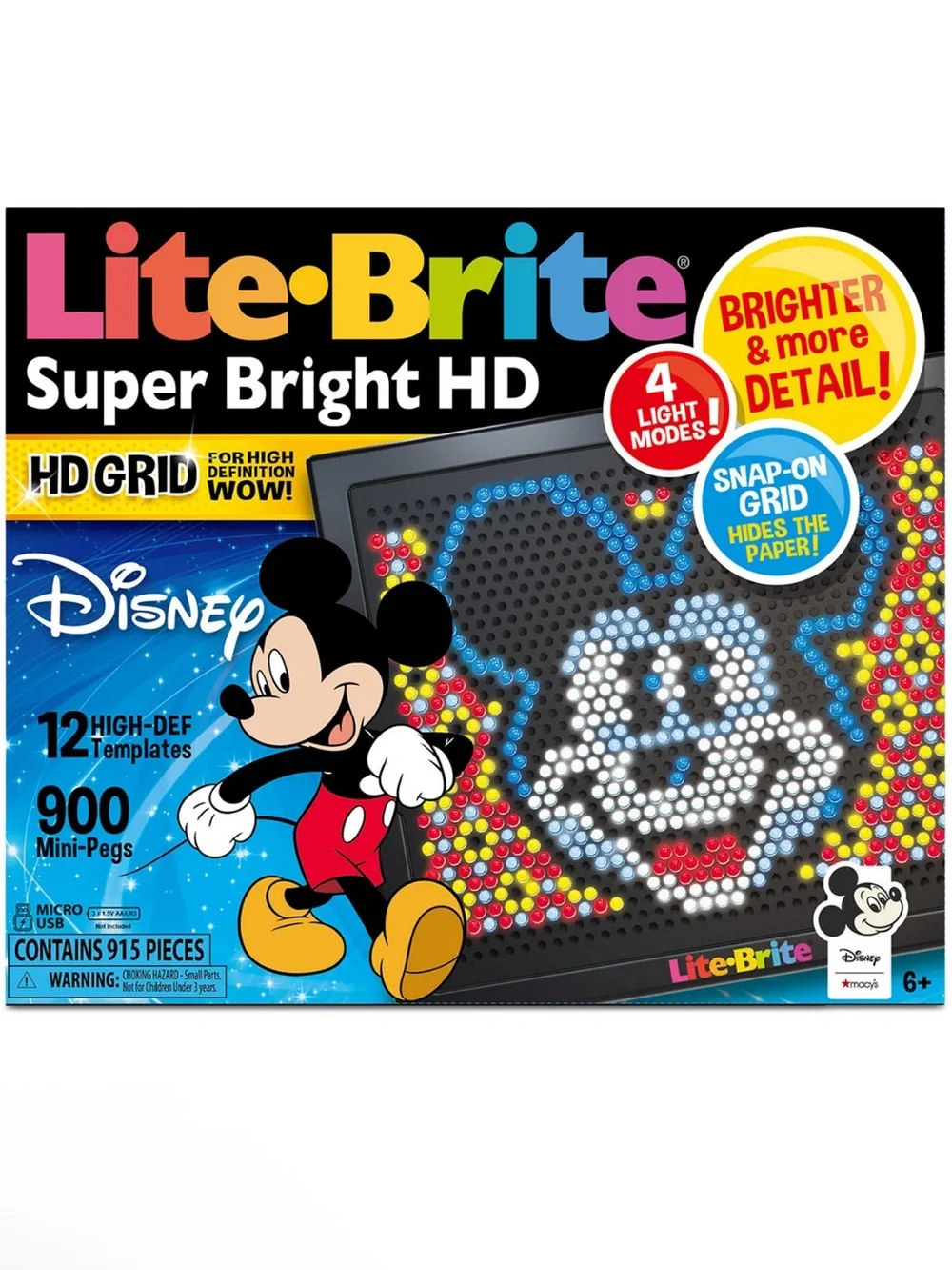 Disney Lite-Brite Super Bright HD Mickey Mouse Multicolor Peg Art